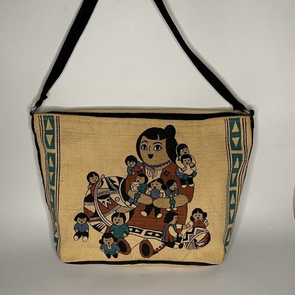 Storyteller Canvas Big Tote Bag Western Southwestern Native Ethnic Zip - Picture 1 of 12